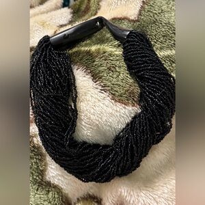 VINTAGE Elegant 60 strands Black Beaded with wood clasp 18-20” Necklace $40